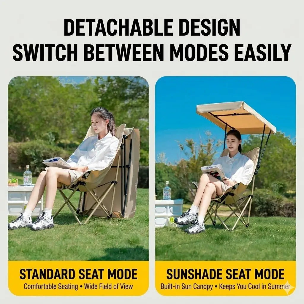 2026 New Camping Chair with Shade Detachable Outdoor Folding Chair with Sun Shelter Umbrella Adjustable Canopy Cover Foldable