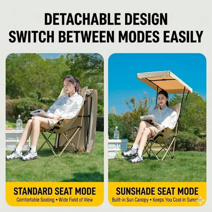 2026 New Camping Chair with Shade Detachable Outdoor Folding Chair with Sun Shelter Umbrella Adjustable Canopy Cover Foldable