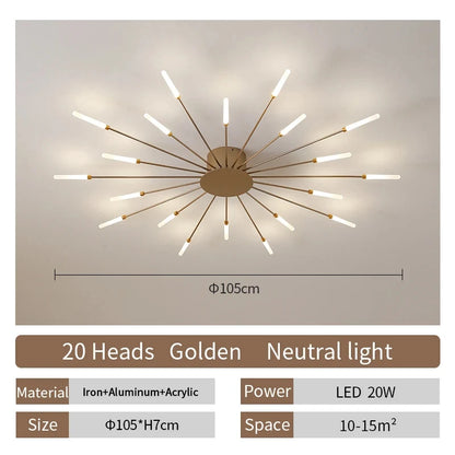 Multi-Head LED Ceiling Light | Black & Gold-Tone Surface Mount | Living Rooms, Dining Rooms & Bedrooms