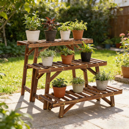 3 Tier Wood Plant Stand Vertical Plant Dislay Shelf In/Ourdoor Plant Rack Balcony Living Room Garden Organizer Plants Holder