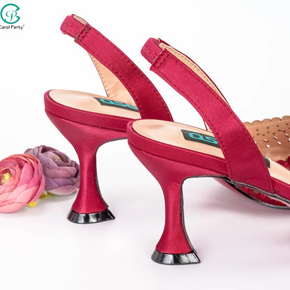 New Wine Red High Heels Shoes And Bag Dotted Crystal Wedding Party Spring, Summer, and Autumn Fashion Women's Noble Sandals