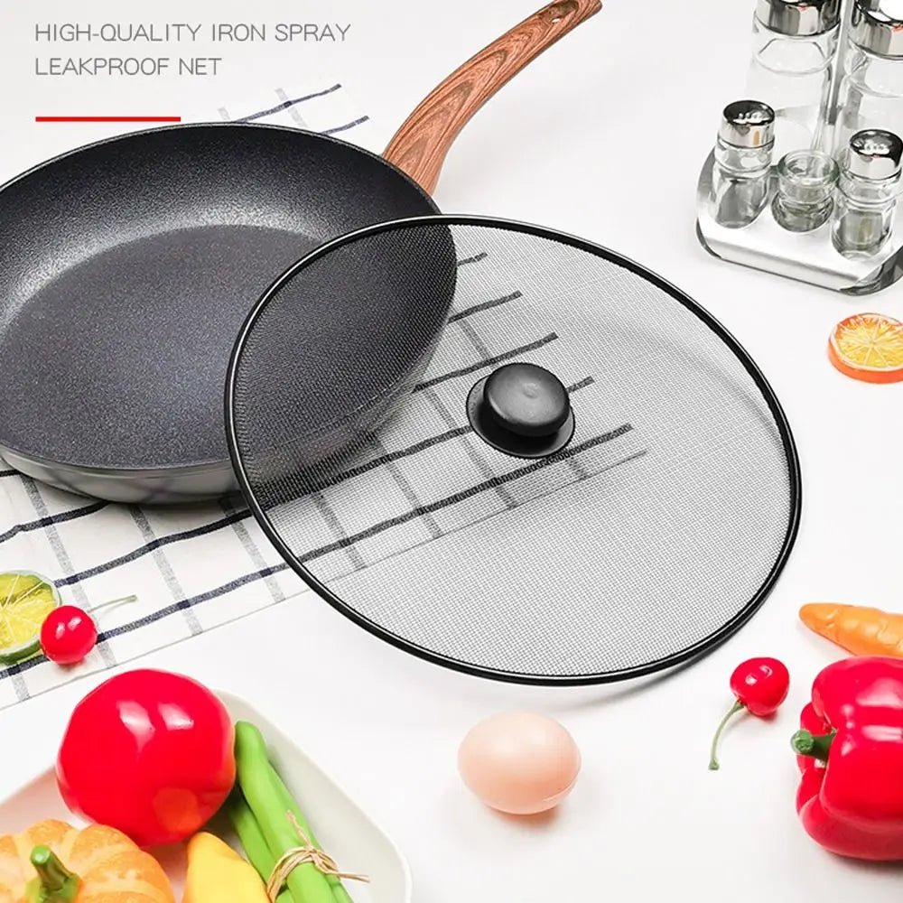 Black Splatter Screen Anti Grease Frying Pan Oil Splash Guard Fine Mesh Splash Guard Cover Lid Gadget Kitchen Tool with Handle