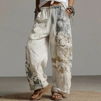 European and American Women's New Style Pants, Featuring Floral Print Pattern Elegant Temperament and Straight-cut Design Suitab