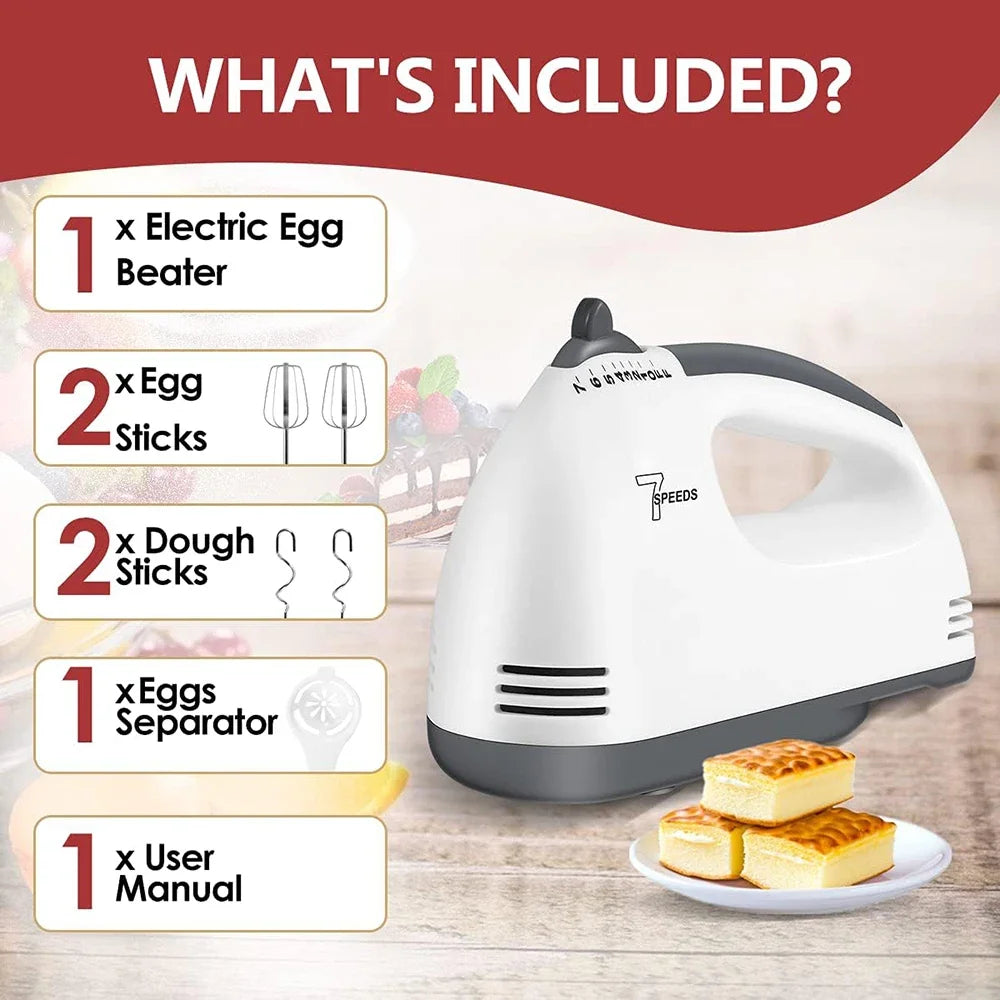 Multifunctional 7 Speed 100W Electric Handheld Mixer Egg Beater Automatic Cream Food Cake Baking Dough Mixer Food Blender Mixer