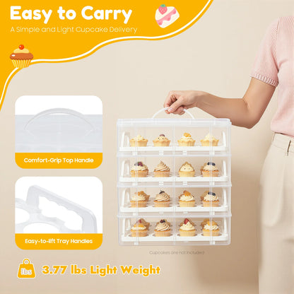 4-Tiers Cupcake Carrier 48 Holes Cakes Holder Bread Storage Display Box for Wedding Birthday Party