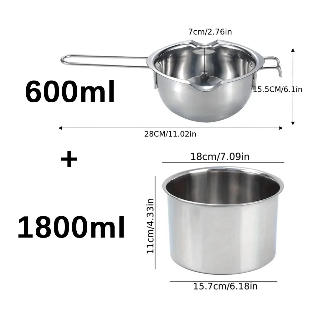 2Pcs Stainless Steel Wax Melting Pot Multi Size Candle Soap Making Set Chocolate Baking Long Handle Anti Scalding Household Tool