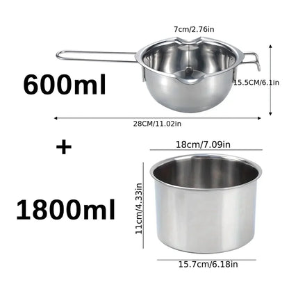 2Pcs Stainless Steel Wax Melting Pot Multi Size Candle Soap Making Set Chocolate Baking Long Handle Anti Scalding Household Tool