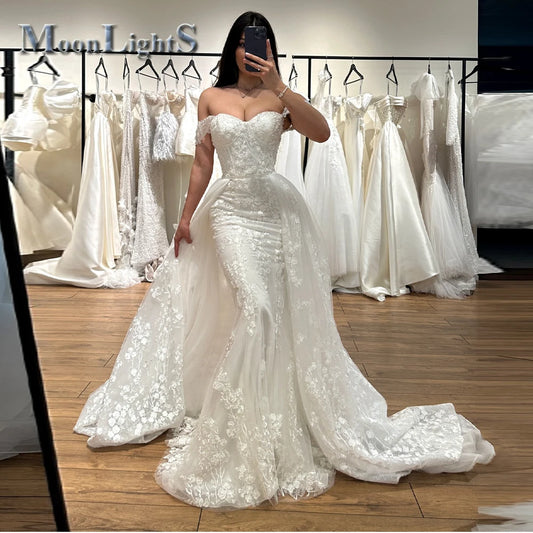 Moonlight Charming Wedding Dresses for Mariages Trumpet Off the Shoulder Appliques Detachable Train Suknia Slubna Customized