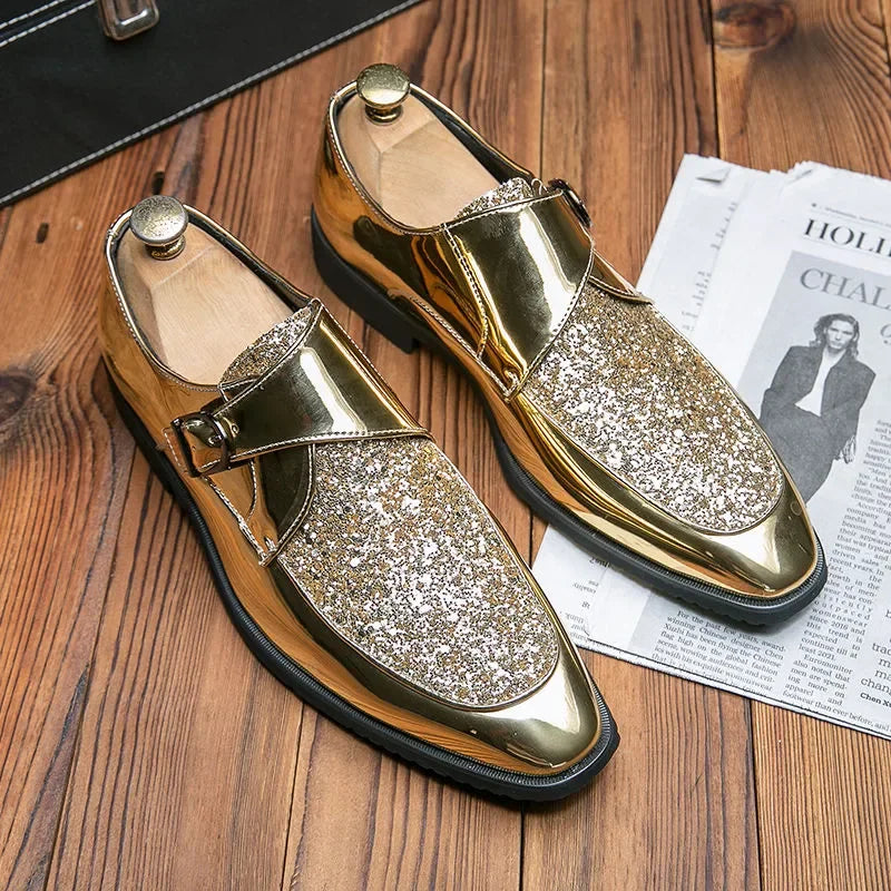 Shoes Men Casual Man Men's Summer Shine Gold Dress Patent Leather For Mens Gold Moccasins Business Pointed Bussiness Luxury