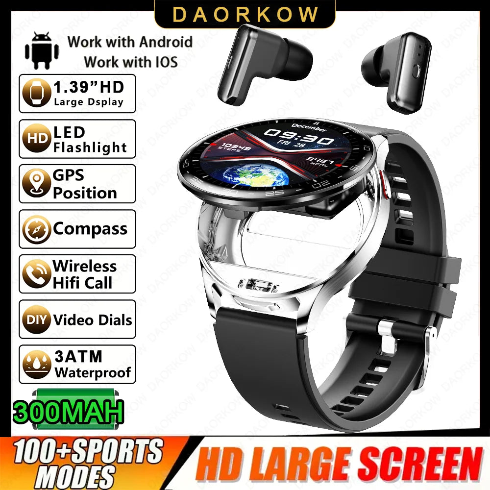 From DAORKOW Smartwatch TWS 2-in-1 Bluetooth Earphones With Built-in Speaker HIFI 9D Sound Quality Health Exercise Monitoring