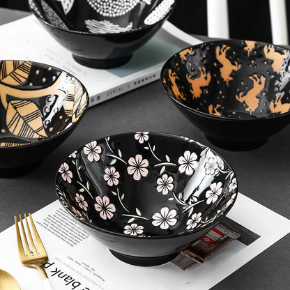 Japanese Ramen Bowl Household Soup Bowl Salad Bowl Ceramic Tableware Instant Noodle Bowl Ceramic Tableware