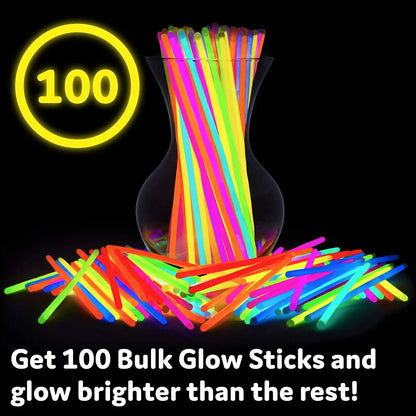 100PCS Party Glow Sticks Glow in the Dark Light Up Sticks Party Favors Glow Decorations Glow Necklaces Bracelets with Connectors