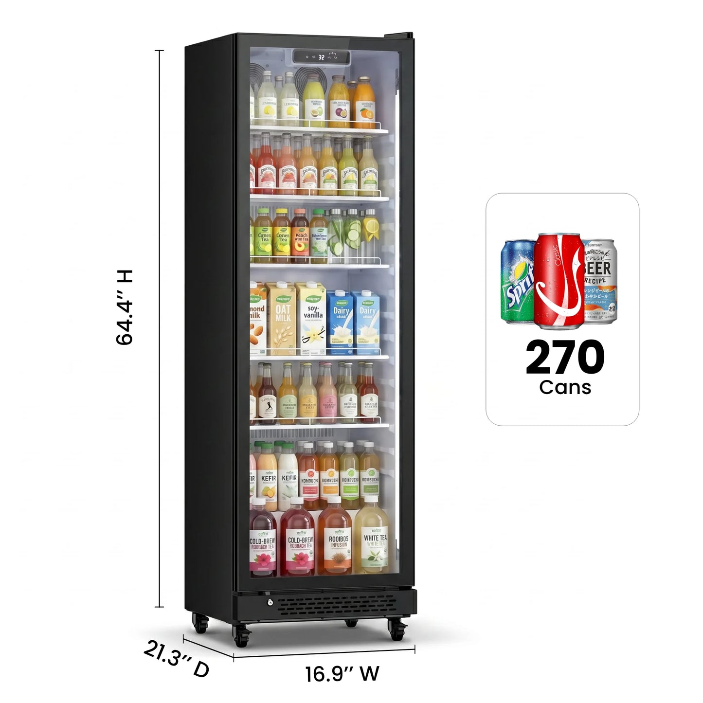 Commercial Upright Beverage Refrigerated Display Cabinet Refrigerator and Freezer Fresh-Keeping Vertical Single Door