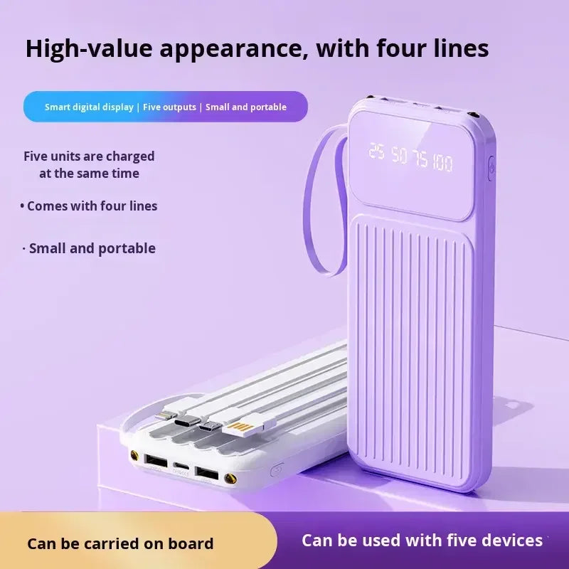 20000mAh Portable Power Bank with 4 in1 Cable Charger LED Digital Display Powerbank External Battery For iphone Xiaomi 17 Huawei