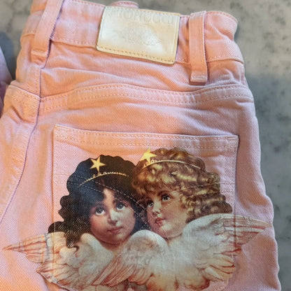 Y2K Light Pink Baggy Straight Leg Jeans Womens Clothing Harajuku Classic Angel Graphic Printed Trousers Gothic High Waist Pants