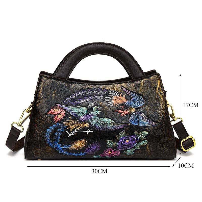 Fashion Phoenix Pattern Handbag Woman Luxury Ladies Shoulder Bags Designer Large Capacity Tote Quality Leather Crossbody Bag