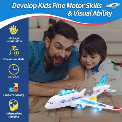 Children Electronic Aeroplane Toy with Music Autopilot Rotation Flash Sound Plane Educational Toy Christmas Gift for Kids