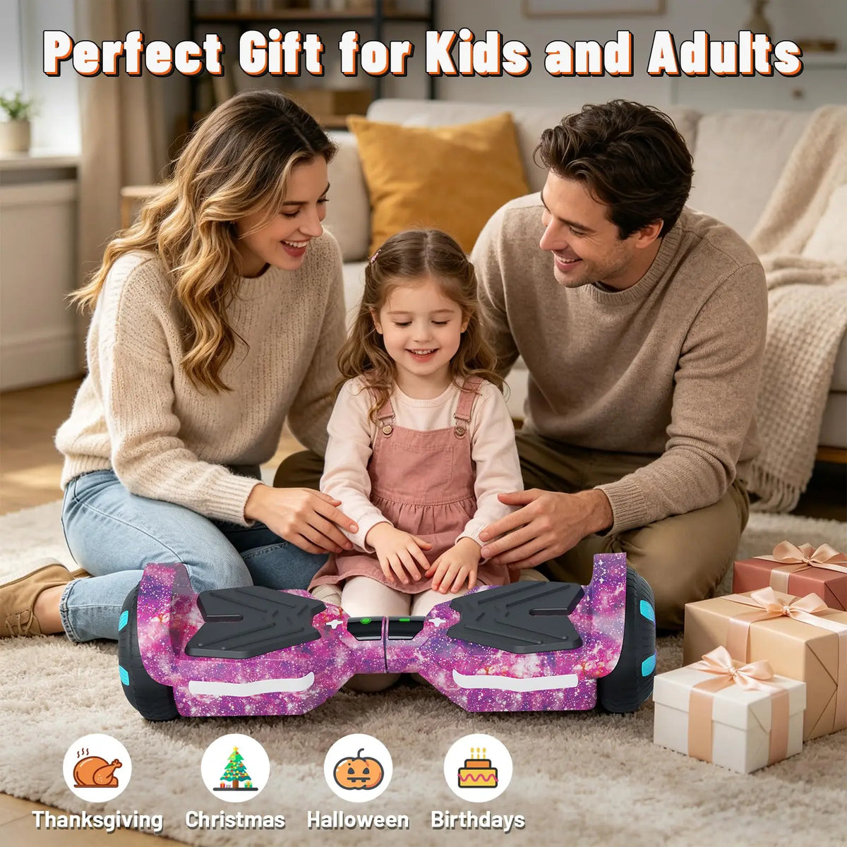 Simate K1 6.5" Hoverboard Electric Self Balancing Scooter with Bluetooth Speaker Colorful Lights UL2272 Certified All Terrain