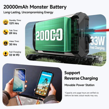 Ulefone RugKing 5 Pro Rugged Phone 20000mAh Android 16 16GB+256GB IP68 IP69K Waterproof 6.78" FHD+ Night Camera 4G SmartPhone