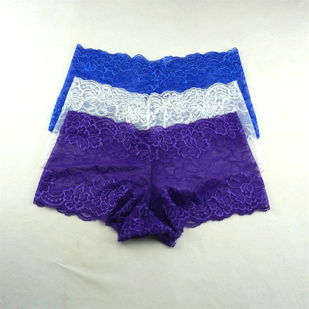 3pcs M-XXL Female Boxers Underwear Silk Boyshorts Women Transparent Panties Shorts Ladies Perspective Lingerie