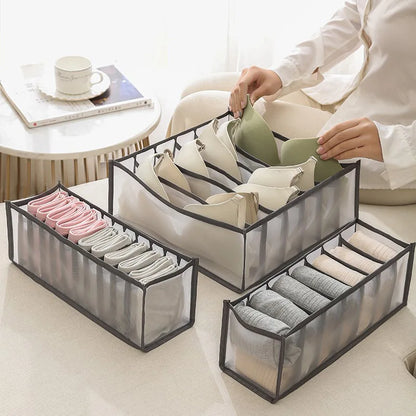 6-Grid Foldable Drawer Divider Underwear Storage Box, Wardrobe Organizer for Bras, Socks & Lingerie, Closet Storage Container