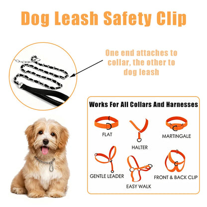Chain Dog Collar Clips Anti-Bite Double-Headed Metal Safety Buckle Pet Leash Connector Paw Print Design Secure Chain Attachment