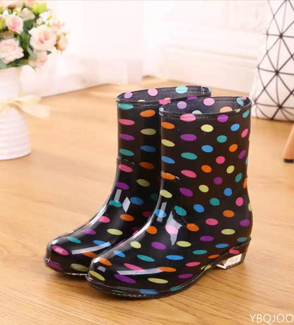 Print Rain Boots Women Waterproof Work Shoes for Girls Non Slip Anti Skip PVC Water Shoes Rainboots Mid-Calf Botas