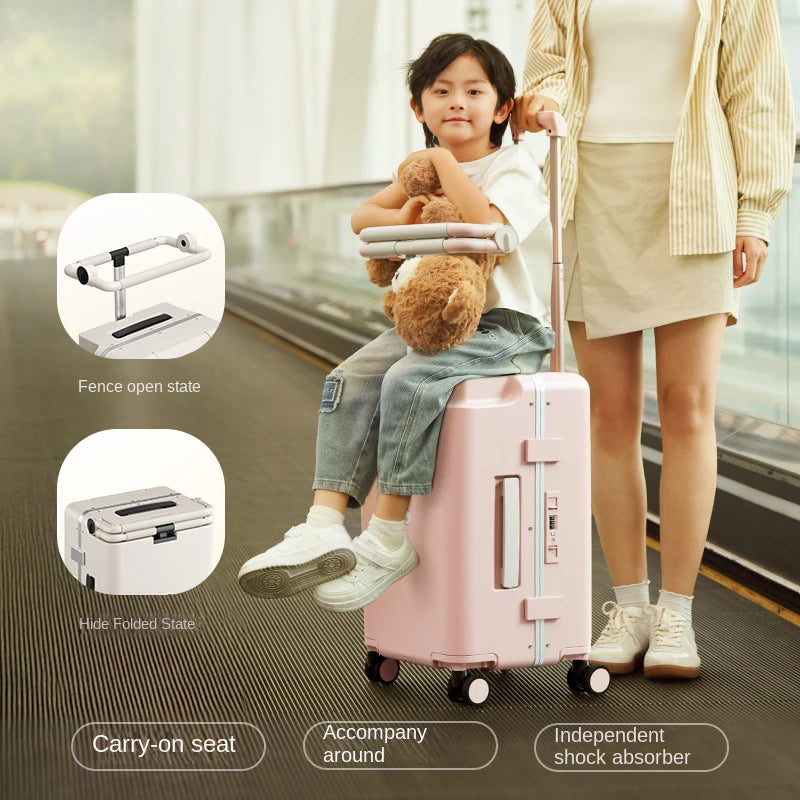 KO-KU 20 inch Carrier suitcase for children can sit and ride Aluminium Frame Travel suitcase with brake wheels 어린이캐리어