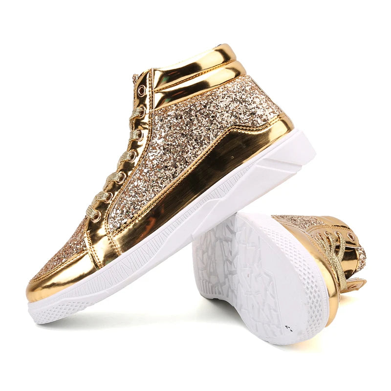 Men's Glitter High Top Sneakers Shiny Party Stage Shoes Casual Fashion Footwear Tênis Alto Brilhante Zapatillas Altas Brillantes