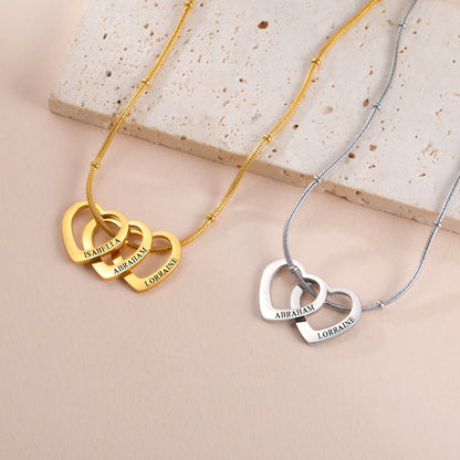 Lemegeton Customize Name Love Necklace 1-4 Heart Pendant Personalized Engraved Name Stainless Steel Jewelry Couple Family Gifts
