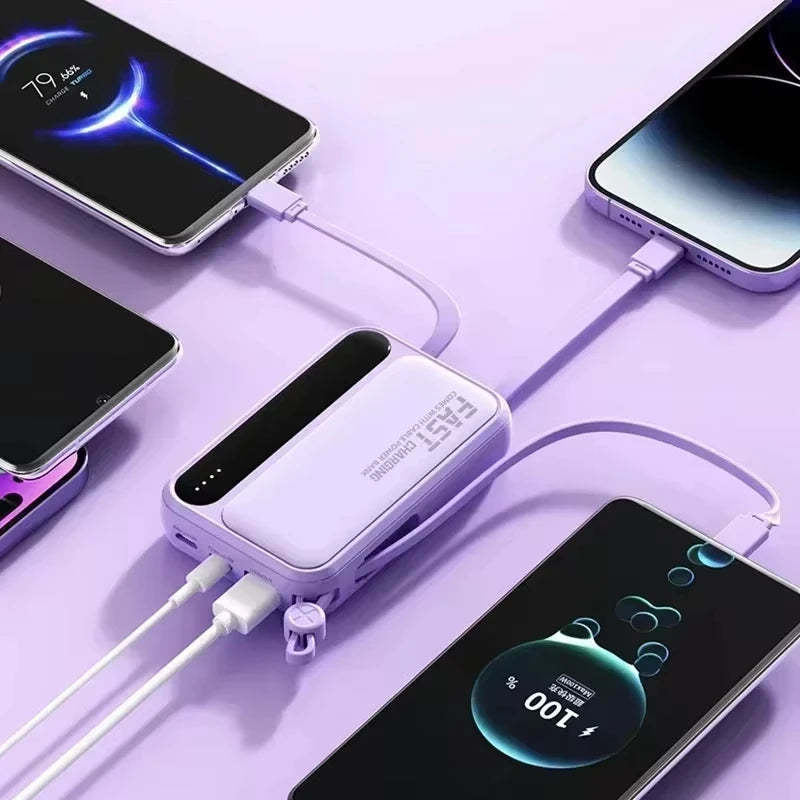 Lenovo Fast Charging Mini Battery Pack 50000mAh Power Bank with 4 Built-in Type C Cables for iPhone Samsung Android Devices