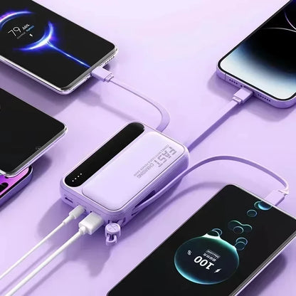 Lenovo Fast Charging Mini Battery Pack 50000mAh Power Bank with 4 Built-in Type C Cables for iPhone Samsung Android Devices