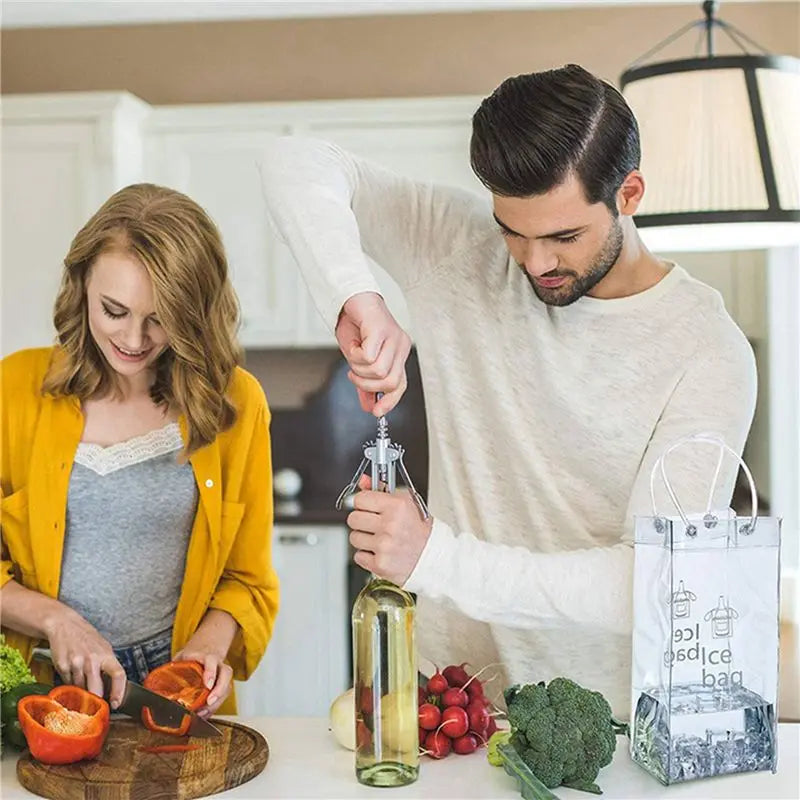 AFOURT-Ice Wine Bag Portable Collapsible Clear Wine Pouch Cooler With Handle For Party,Outdoor,Champagne,Cold Beer,6Pack