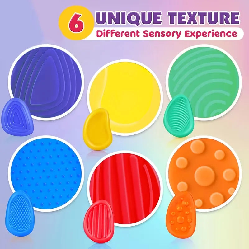 6 colorful tactile stones with soft and elastic textured pressure massage handballs