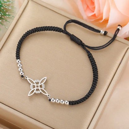 Dawapara Witch Knot Charm Bracelet for Women Celtics Knot Protection Amulet Bead Chain Stainless Steel Witchcraft Wiccan Jewelry