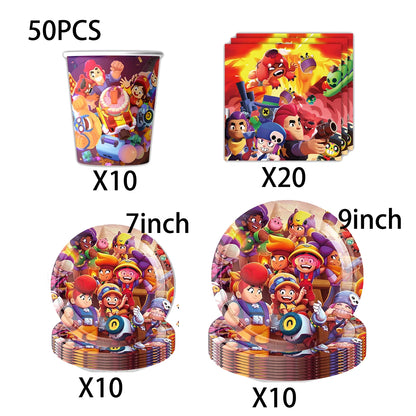 Kids Party Favors Decoration Balloons Gift Bag Brawl Stars Theme Happy Birthday Banner Tableware Paper Plates Napkins Tablecloth