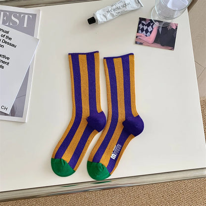 1Pairs Striped Funny Socks Korean Japanese Man Women Design Unisex Fashion Trendy Crew Stockings