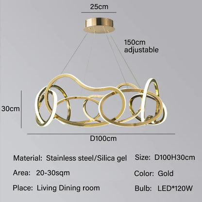 Modern Rings Pendant Lights Black&Golden for Living Dining Room Bedroom Ceiling Chandelier Lamps Indoor Hanging Lighting Fixture