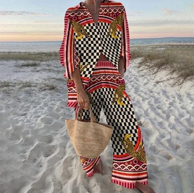 Summer Casual Shirts Two Piece Outfits 2 Pieces Set For Woman New In Matching Sets Blouse For Woman Temperament Vacation Printed