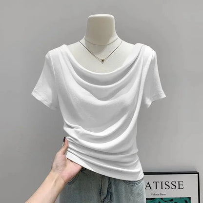 Summer Thin One Shoulder Short Sleeved T-shirt Feminine Temperament Summer Irregular Slim Fit Spicy Top Women Clothing