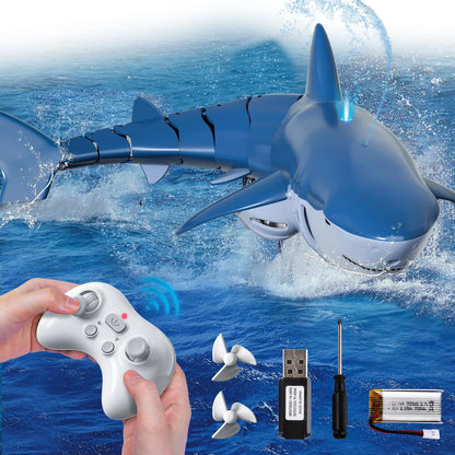 2.4GHz RC Shark Boat Toy for Kids Boys, Remote Control Shark with Water Spray LED Lights, Pool Lake Water Toy Gift Outdoor Play