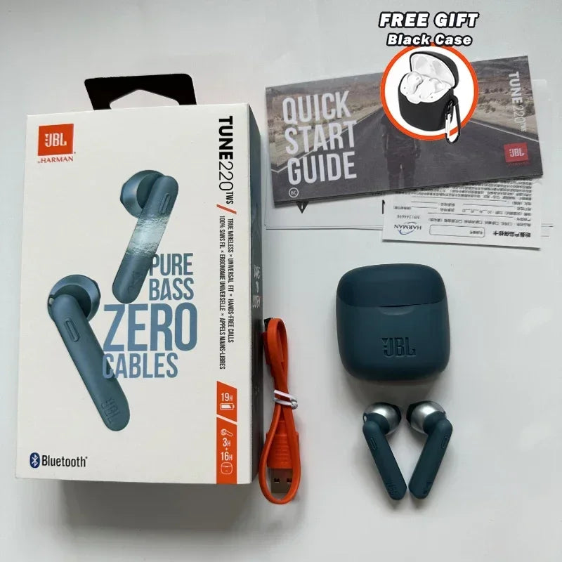 Original JBL Tune 220TWS Wireless Bluetooth Earphones Stereo Earbuds with Bass Sound, Noise Reduction Mic Headset JBL T220 tws