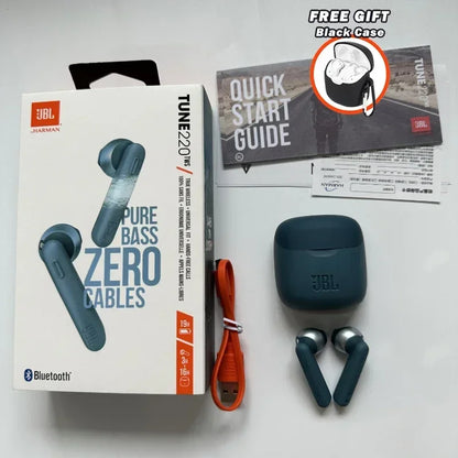 Original JBL Tune 220TWS Wireless Bluetooth Earphones Stereo Earbuds with Bass Sound, Noise Reduction Mic Headset JBL T220 tws