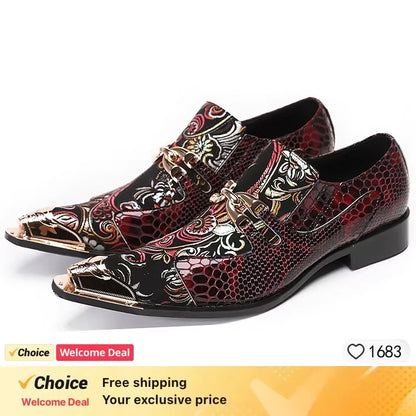 Fashion Gentleman Dressing Shoes Metal Pointed Toe Patchwork Crystal Designer Wedding Party Brand Customized Shoes Men Plus Size