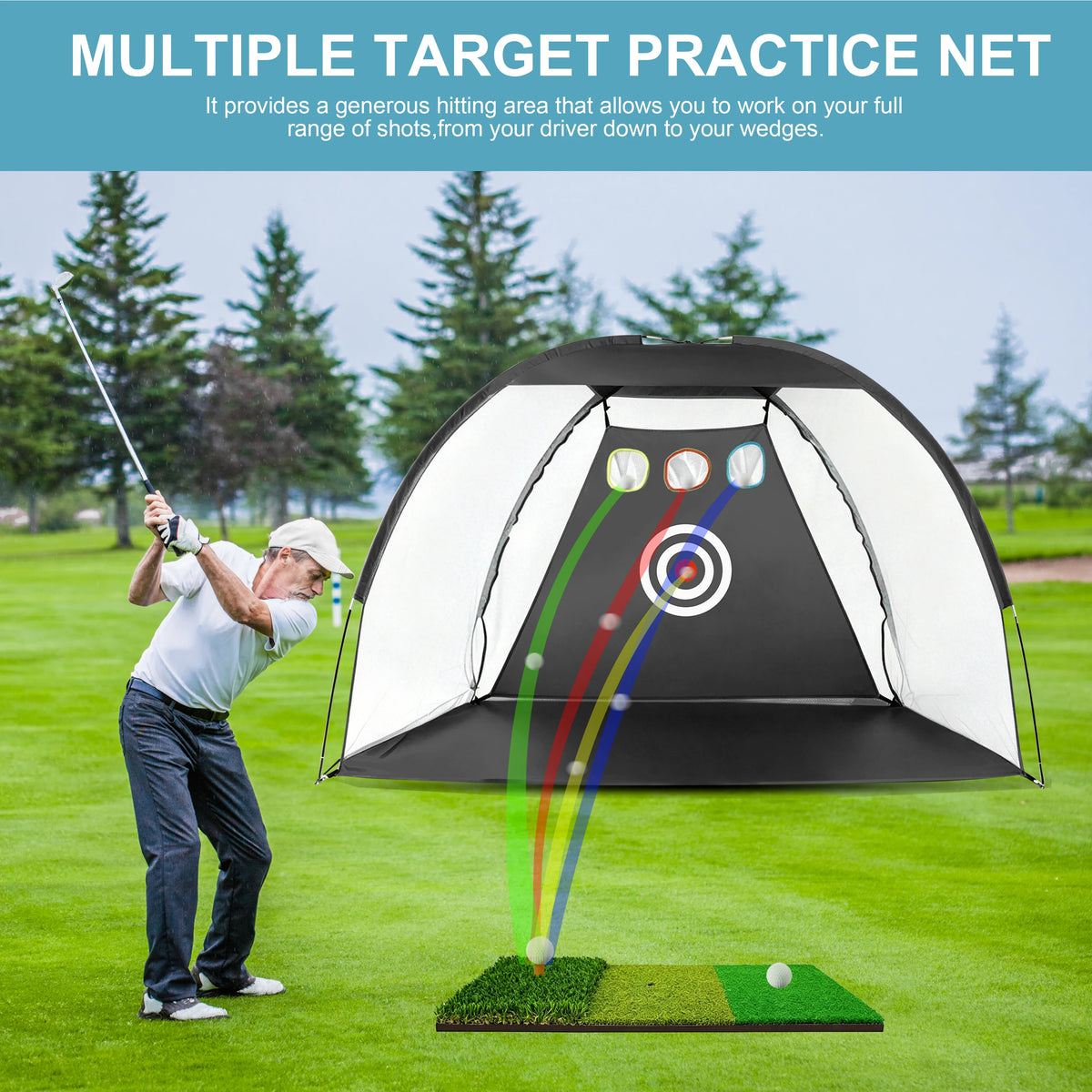 6.6ft×4.6ft Golf Practice Net with Hitting Mat, Home Backyard Driving Chipping Swing Training Aid for Golfers