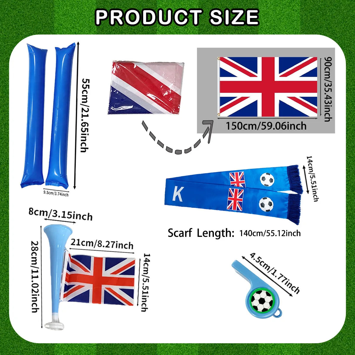 1set/5pcs Multi-ltem Party Favor Packs for Cheering Soccer - Whistle, Country Scarf, Thunder Sticks, Horn Flag, Flag to Support