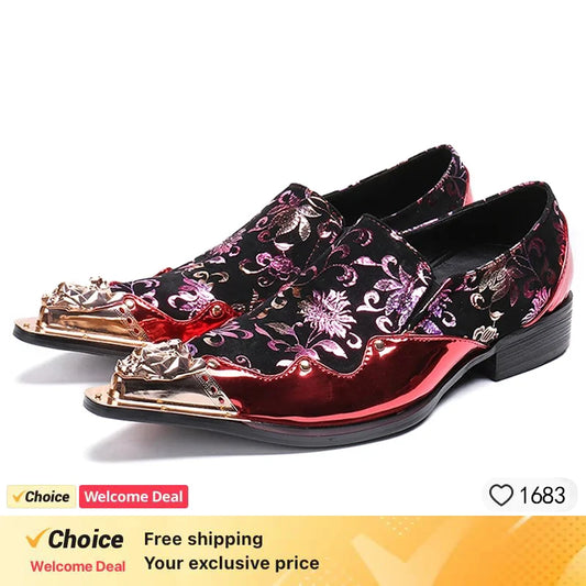 Men Luxury White Gold Metal Toe Oxford Elegant Loafers Slip On Dress Shoes Formal Wedding Party PU Leather Shoes Size 38-46