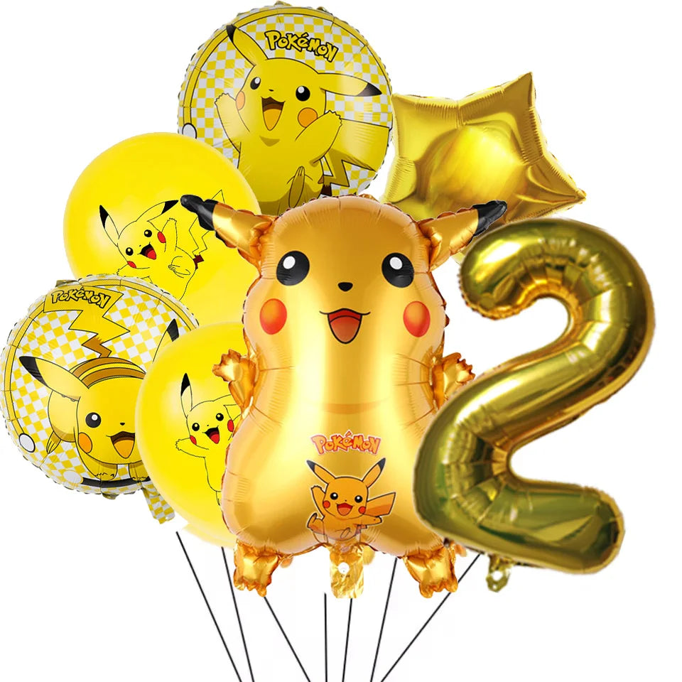 7Pcs/Set Pokemon Balloon Set Pikachu Charmander Cartoon Aluminum Foil Balloons Party Decoration Props Toy Anime Birthday Party