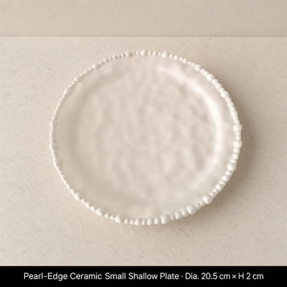 Color Value White French Pearl Edge Ceramic Dinnerware Set Elegant Steak Plate Bowl for Home Kitchen Dining