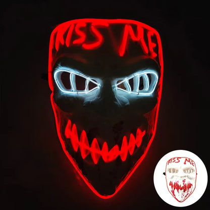 Wireless LED Neon Purge Mask & Fiber Optic Gloves, Scary Glow In Dark Mask for Halloween Carnival Cosplay Bar Birthday Party